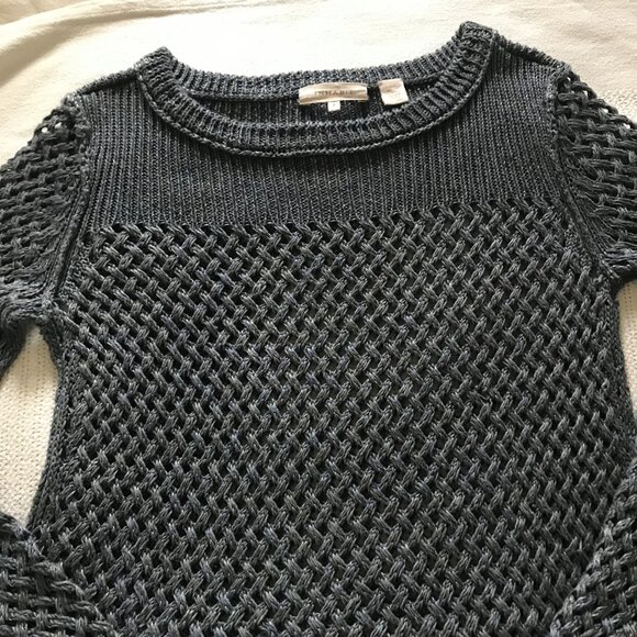 Inhabit 100% Linen Open Weave Long Sleeve Crochet Knit Sweater Small Slate Blue - Picture 7 of 8